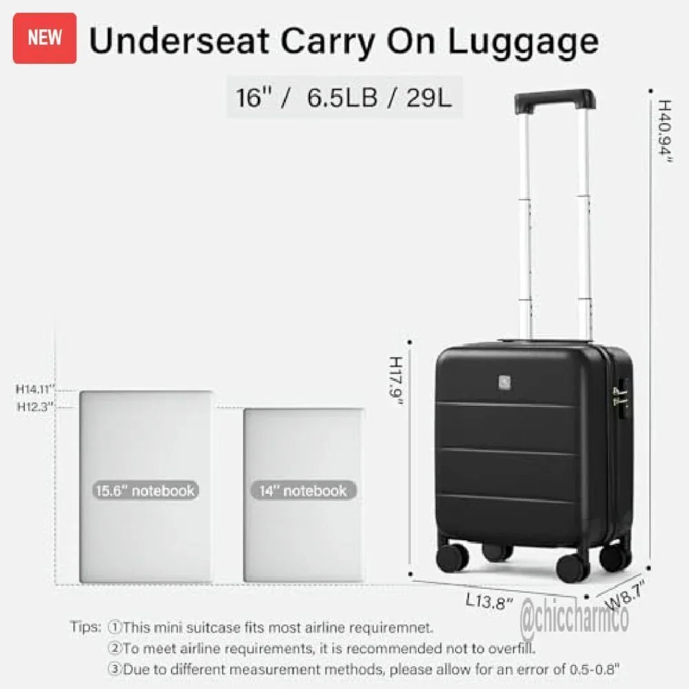 16 Inch Underseat Carry On Hard Shell Luggage with Spinner Wheels